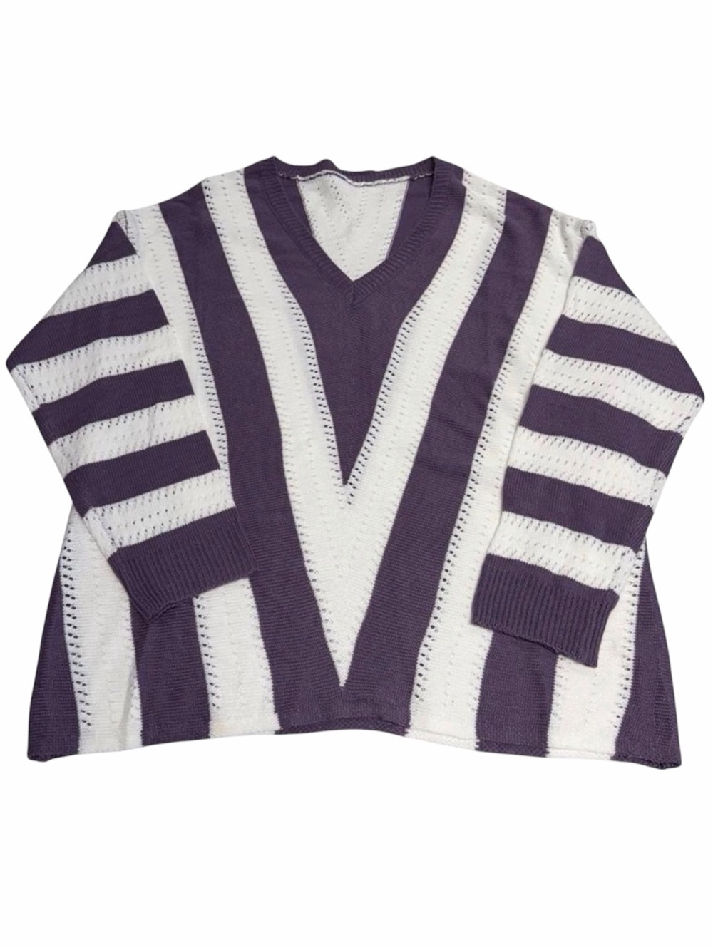 3/$20 Open Knit Chevron Striped Oversized Sweater Women’s XXL Preppy Normcore